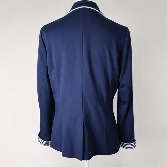 NWT Yumi Navy Blazer Mint Piping Preppy Nautical Striped Tailored Jacket US10/12 - Picture 5 of 11